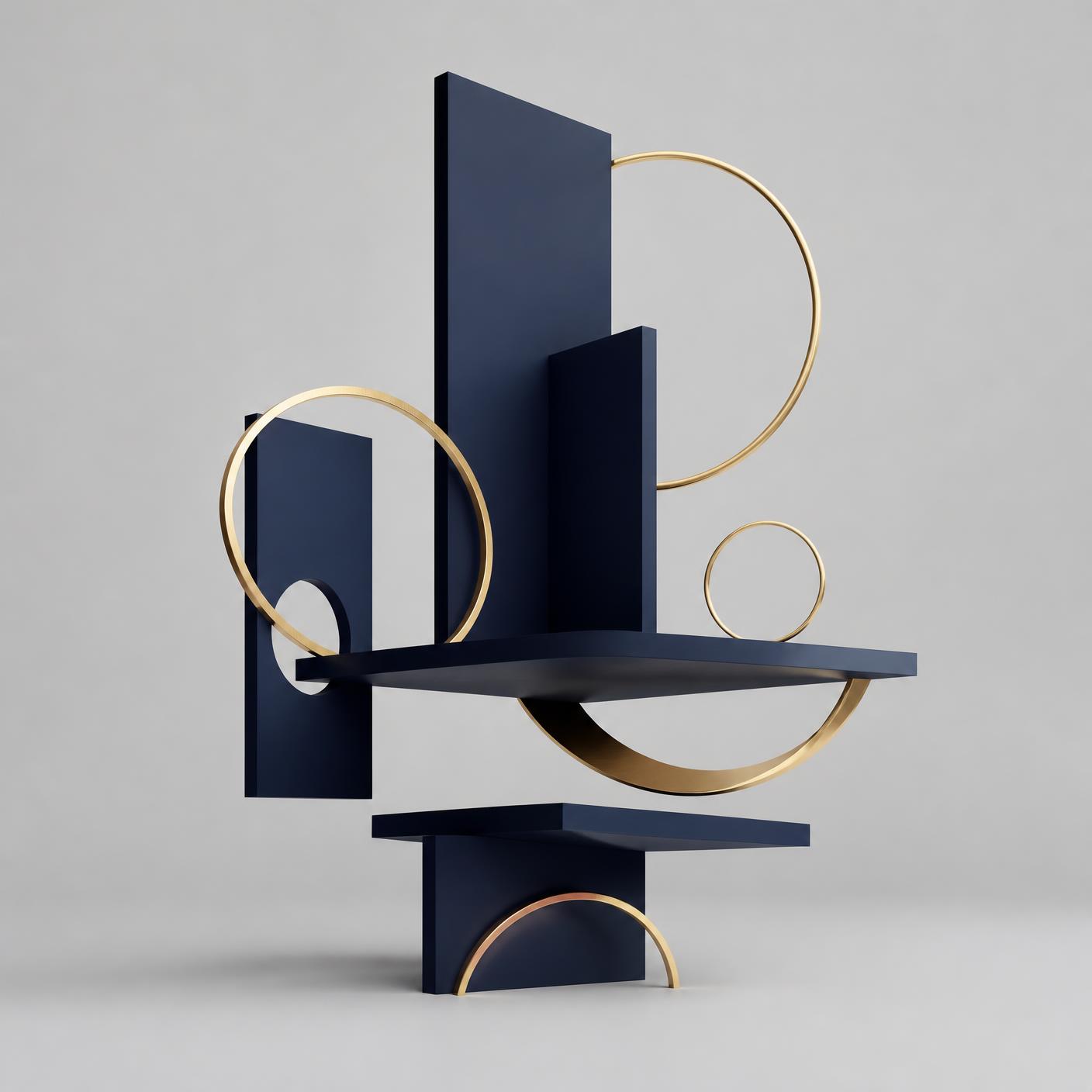 Abstract navy and gold geometric composition